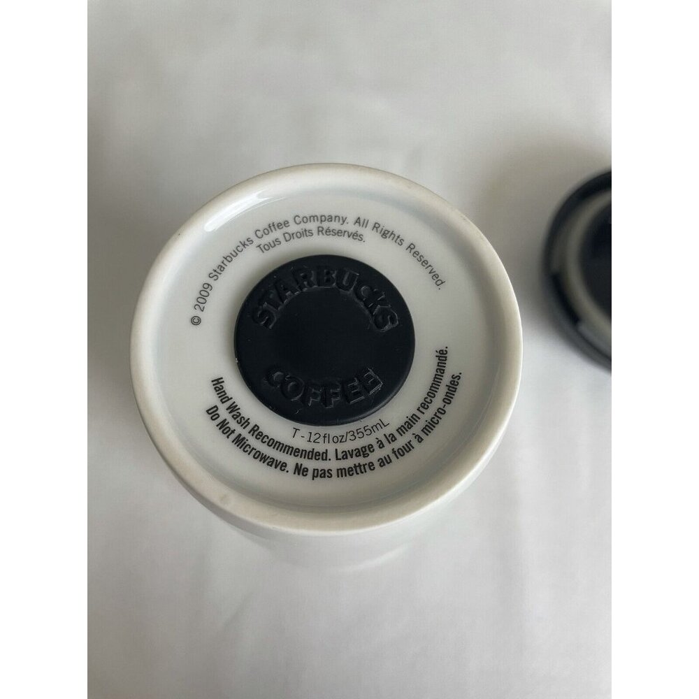 Starbucks Ceramic Siren Logo Travel Mug Cup Locking Lid White Green 12oz 2009 - Picture 9 of 11